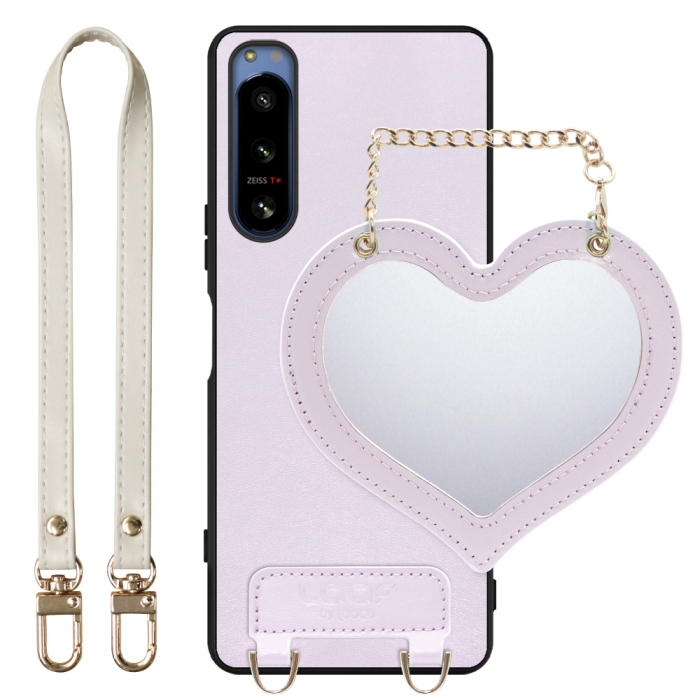 [ LOOF CHARM-SHELL Series ] Xperia 5 IV SOG09 / SO-54C xperia5Ⅳ 5Ⅳ xperia5 スマホケース  ハートのミラーチャーム付き シンプル 背面カバー スマホケース ストラップ付 本革 [ Xperia 5 IV ]