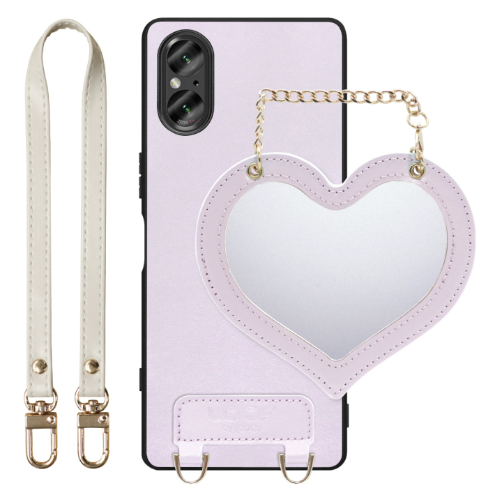 [ LOOF CHARM-SHELL Series ] Xperia 5 V SO-53D / SOG12 5V Xperia5V スマホケース  ハートのミラーチャーム付き シンプル 背面カバー スマホケース ストラップ付 本革 [ Xperia 5 V ]