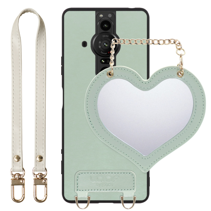 [ LOOF CHARM-SHELL Series ] Xperia PRO-I XQ-BE42 proi xperiaproi スマホケース  ハートのミラーチャーム付き シンプル 背面カバー スマホケース ストラップ付 本革 [ Xperia PRO-I ]