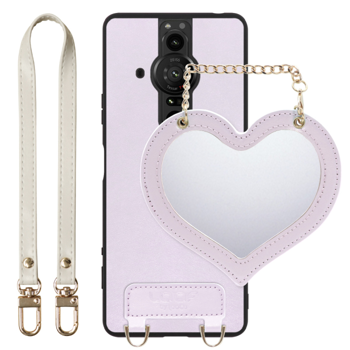 [ LOOF CHARM-SHELL Series ] Xperia PRO-I XQ-BE42 proi xperiaproi スマホケース  ハートのミラーチャーム付き シンプル 背面カバー スマホケース ストラップ付 本革 [ Xperia PRO-I ]