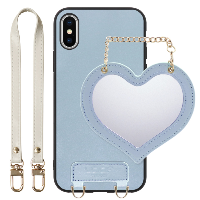 [ LOOF CHARM-SHELL Series ] iPhone X / XS iPhonex iPhonexs スマホケース  ハートのミラーチャーム付き シンプル 背面カバー スマホケース ストラップ付 本革 [ iPhone X / XS ]