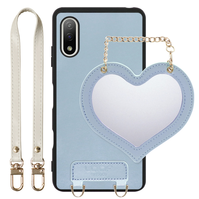 [ LOOF CHARM-SHELL Series ] Xperia Ace II SO-41B aceⅡ ace2 スマホケース  ハートのミラーチャーム付き シンプル 背面カバー スマホケース ストラップ付 本革 [ Xperia Ace Ⅱ ]