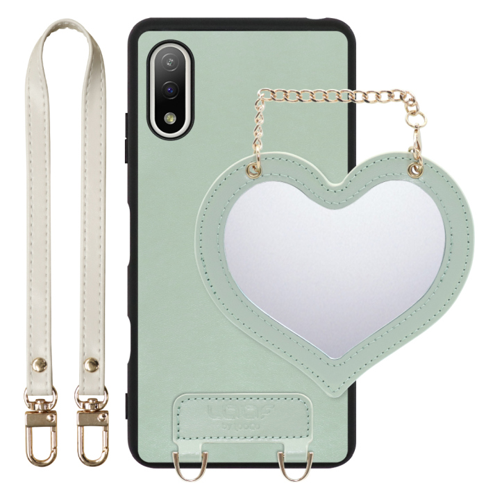 [ LOOF CHARM-SHELL Series ] Xperia Ace II SO-41B aceⅡ ace2 スマホケース  ハートのミラーチャーム付き シンプル 背面カバー スマホケース ストラップ付 本革 [ Xperia Ace Ⅱ ]
