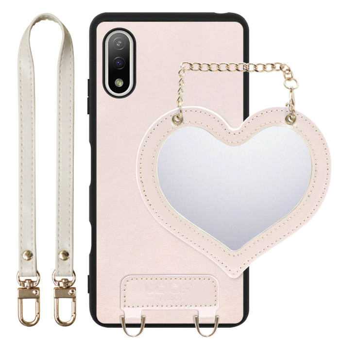 [ LOOF CHARM-SHELL Series ] Xperia Ace II SO-41B aceⅡ ace2 スマホケース  ハートのミラーチャーム付き シンプル 背面カバー スマホケース ストラップ付 本革 [ Xperia Ace Ⅱ ]