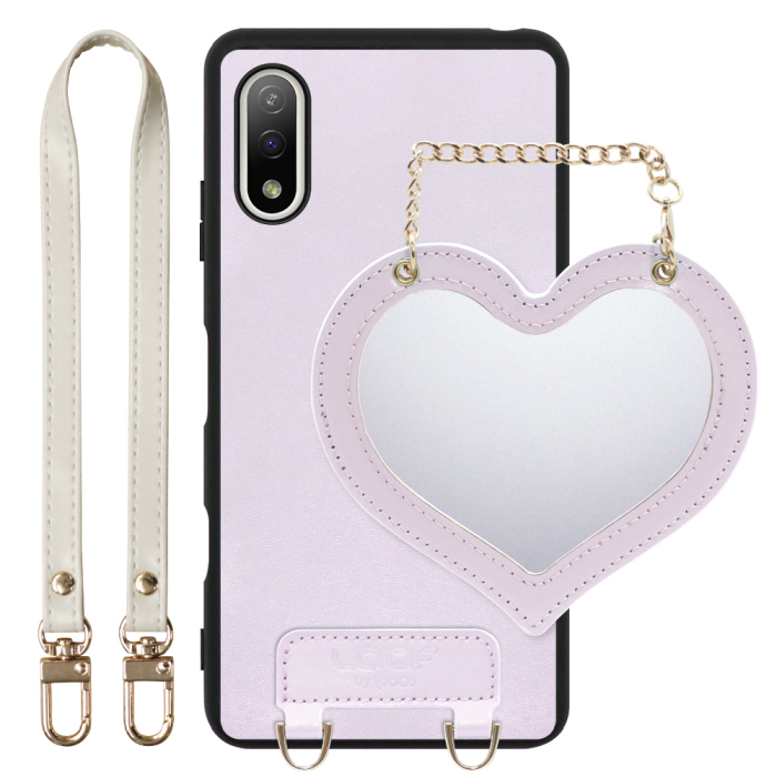 [ LOOF CHARM-SHELL Series ] Xperia Ace II SO-41B aceⅡ ace2 スマホケース  ハートのミラーチャーム付き シンプル 背面カバー スマホケース ストラップ付 本革 [ Xperia Ace Ⅱ ]