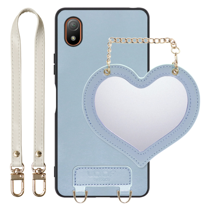 [ LOOF CHARM-SHELL Series ] Xperia Ace III SO-53C / SOG08 aceⅢ ace3 スマホケース  ハートのミラーチャーム付き シンプル 背面カバー スマホケース ストラップ付 本革 [ Xperia Ace III ]