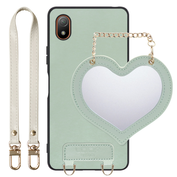 [ LOOF CHARM-SHELL Series ] Xperia Ace III SO-53C / SOG08 aceⅢ ace3 スマホケース  ハートのミラーチャーム付き シンプル 背面カバー スマホケース ストラップ付 本革 [ Xperia Ace III ]