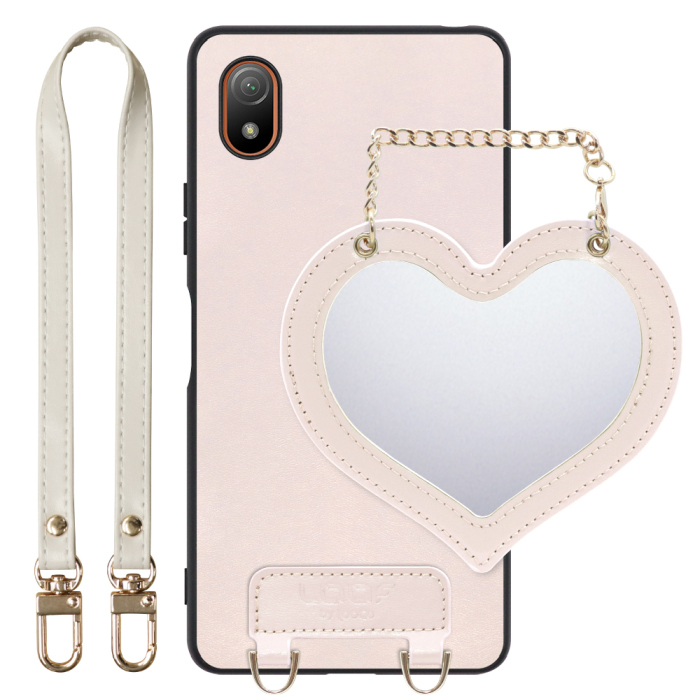 [ LOOF CHARM-SHELL Series ] Xperia Ace III SO-53C / SOG08 aceⅢ ace3 スマホケース  ハートのミラーチャーム付き シンプル 背面カバー スマホケース ストラップ付 本革 [ Xperia Ace III ]