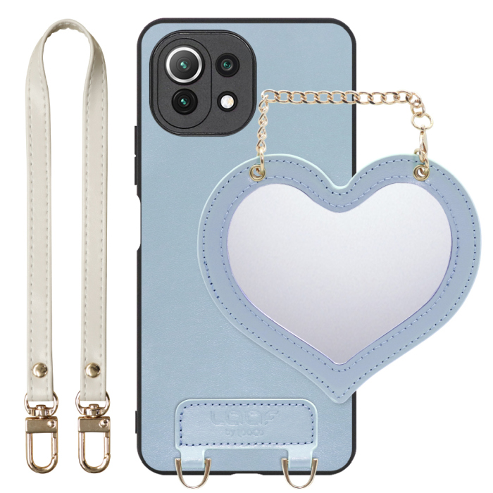 [ LOOF CHARM-SHELL Series ] Xiaomi Mi 11 Lite 5G mi11lite5g 11lite スマホケース  ハートのミラーチャーム付き シンプル 背面カバー スマホケース ストラップ付 本革 [ Mi 11 Lite 5G ]