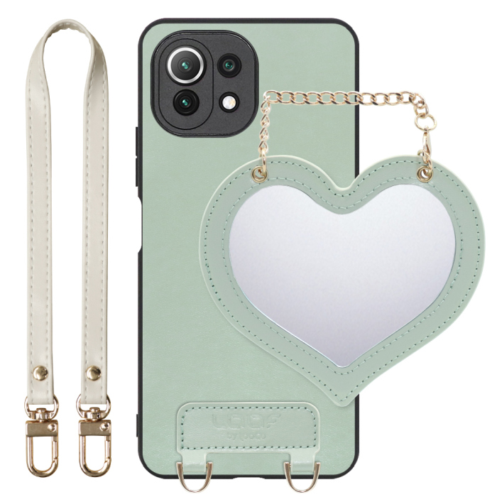 [ LOOF CHARM-SHELL Series ] Xiaomi Mi 11 Lite 5G mi11lite5g 11lite スマホケース  ハートのミラーチャーム付き シンプル 背面カバー スマホケース ストラップ付 本革 [ Mi 11 Lite 5G ]