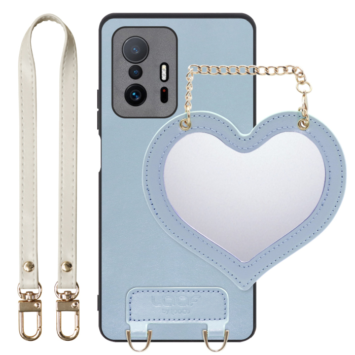 [ LOOF CHARM-SHELL Series ] Xiaomi 11T / 11T Pro xiaomi11t xiaomi11tpro 11tpro スマホケース  ハートのミラーチャーム付き シンプル 背面カバー スマホケース ストラップ付 本革 [ Xiaomi 11T / 11T Pro ]