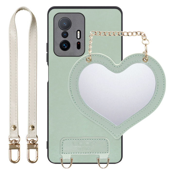 [ LOOF CHARM-SHELL Series ] Xiaomi 11T / 11T Pro xiaomi11t xiaomi11tpro 11tpro スマホケース  ハートのミラーチャーム付き シンプル 背面カバー スマホケース ストラップ付 本革 [ Xiaomi 11T / 11T Pro ]