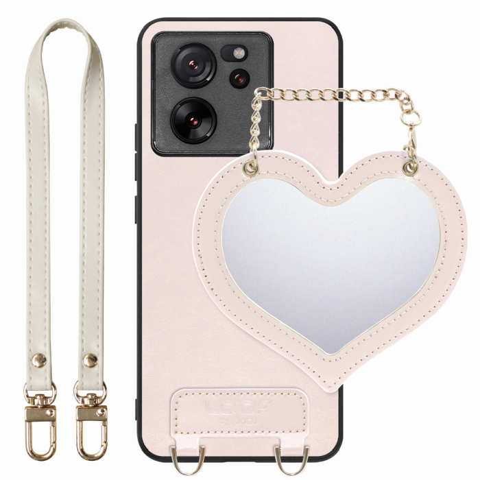 [ LOOF CHARM-SHELL Series ] Xiaomi 13T / 13T Pro XIG04 13 T 13TPro スマホケース  ハートのミラーチャーム付き シンプル 背面カバー スマホケース ストラップ付 本革 [ Xiaomi 13T / 13T Pro ]