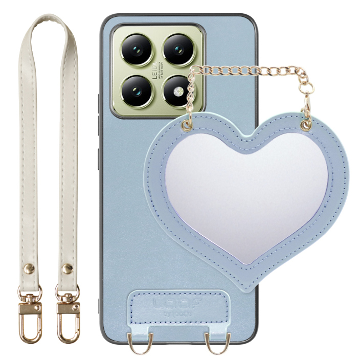 [ LOOF CHARM-SHELL Series ] Xiaomi 14T XIG06 スマホケース  ハートのミラーチャーム付き シンプル 背面カバー スマホケース ストラップ付 本革 [ Xiaomi 14T ]