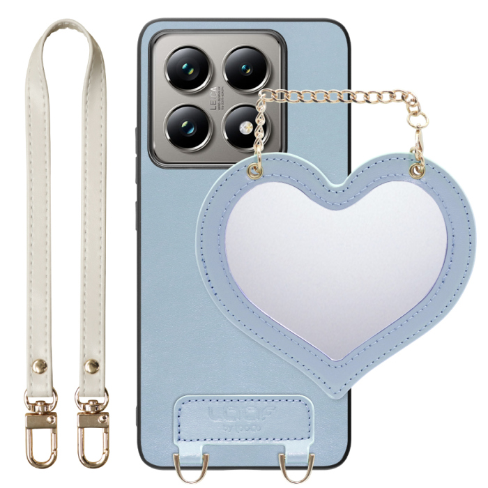 [ LOOF CHARM-SHELL Series ] Xiaomi 14T Pro  14TPro スマホケース  ハートのミラーチャーム付き シンプル 背面カバー スマホケース ストラップ付 本革 [ Xiaomi 14T Pro  ]