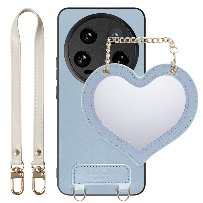 [ LOOF CHARM-SHELL Series ] Xiaomi 14 Ultra  スマホケース  ハートのミラーチャーム付き シンプル 背面カバー スマホケース ストラップ付 本革 [ Xiaomi 14 Ultra ]