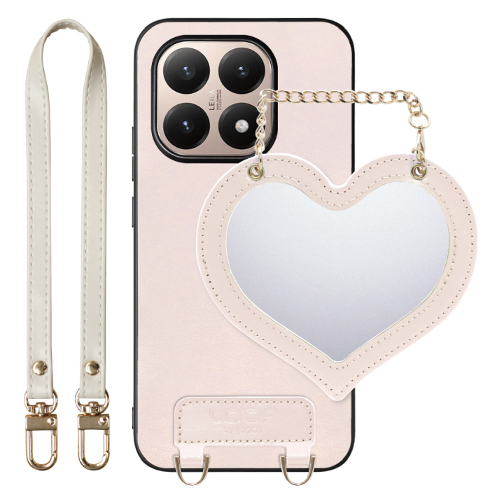 [ LOOF CHARM-SHELL Series ] Xiaomi 15T シャオミ 15T スマホケース  ハートのミラーチャーム付き シンプル 背面カバー スマホケース ストラップ付 本革 [ Xiaomi 15T ]
