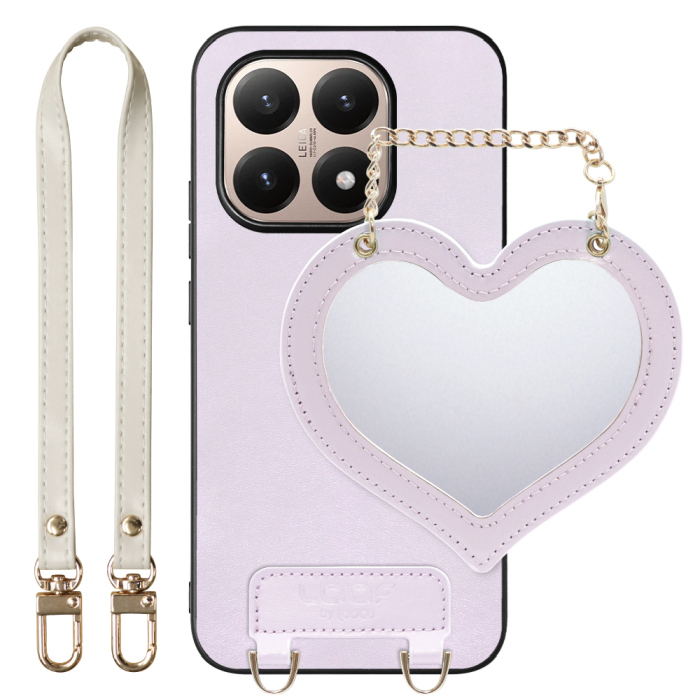 [ LOOF CHARM-SHELL Series ] Xiaomi 15T シャオミ 15T スマホケース  ハートのミラーチャーム付き シンプル 背面カバー スマホケース ストラップ付 本革 [ Xiaomi 15T ]