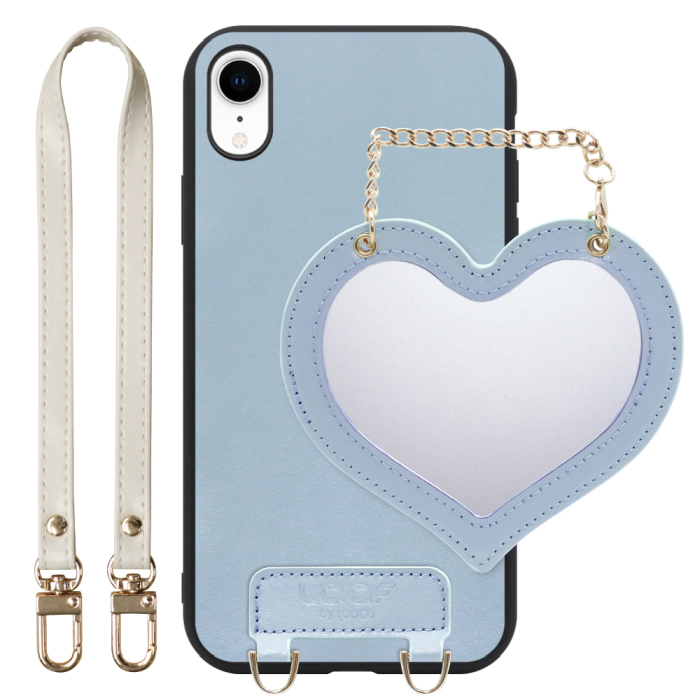 [ LOOF CHARM-SHELL Series ] iPhone XR iPhonexr スマホケース  ハートのミラーチャーム付き シンプル 背面カバー スマホケース ストラップ付 本革 [ iPhone XR ]
