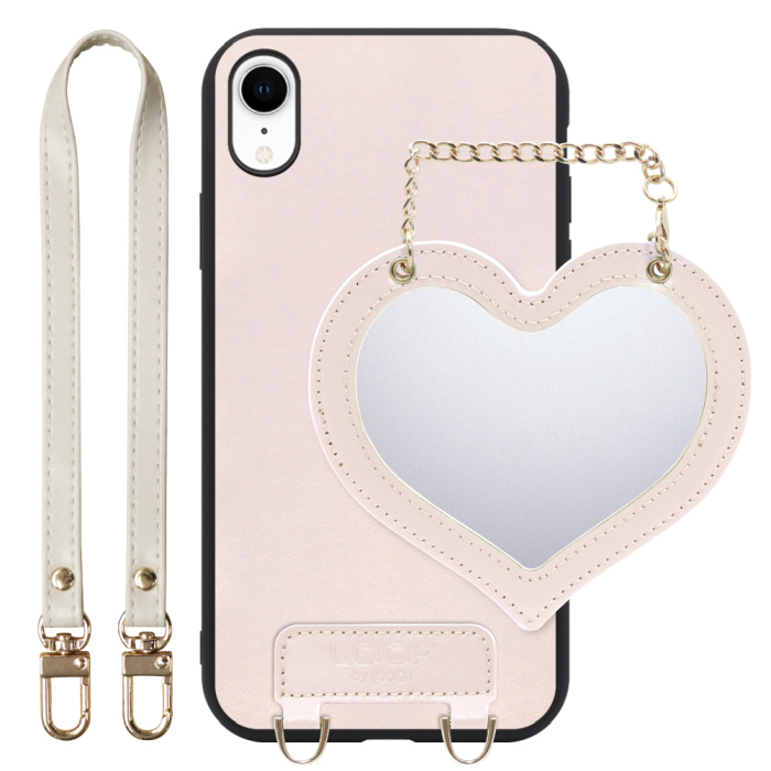[ LOOF CHARM-SHELL Series ] iPhone XR iPhonexr スマホケース  ハートのミラーチャーム付き シンプル 背面カバー スマホケース ストラップ付 本革 [ iPhone XR ]