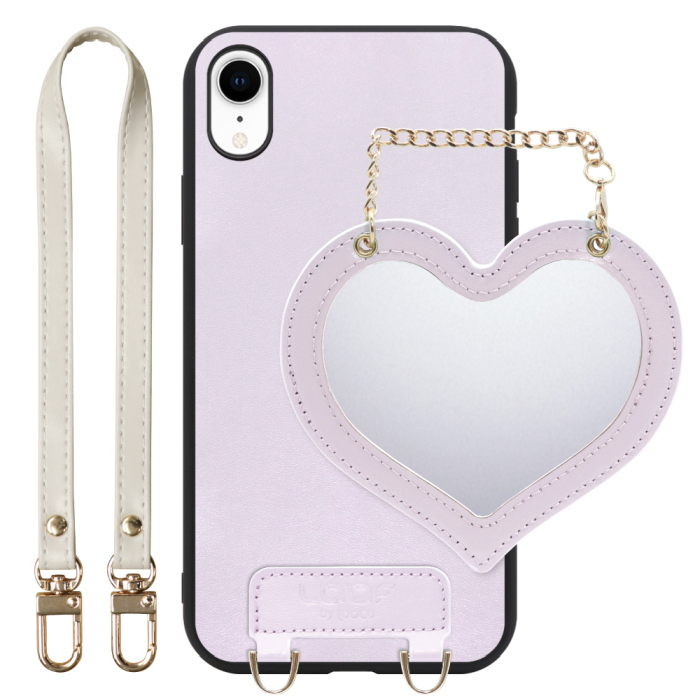 [ LOOF CHARM-SHELL Series ] iPhone XR iPhonexr スマホケース  ハートのミラーチャーム付き シンプル 背面カバー スマホケース ストラップ付 本革 [ iPhone XR ]