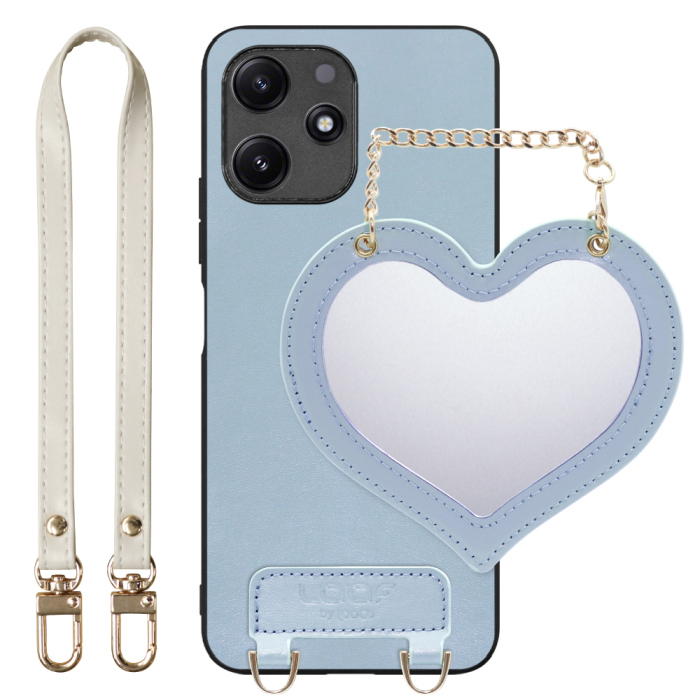 [ LOOF CHARM-SHELL Series ] Xiaomi Redmi 12 5G XIG03 Redmi12 5G スマホケース  ハートのミラーチャーム付き シンプル 背面カバー スマホケース ストラップ付 本革 [ Xiaomi Redmi 12 5G ]