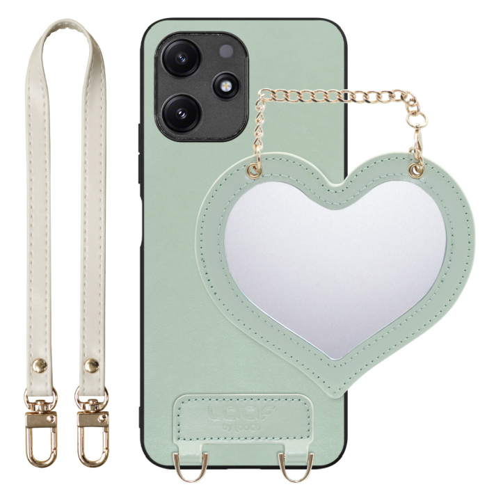 [ LOOF CHARM-SHELL Series ] Xiaomi Redmi 12 5G XIG03 Redmi12 5G スマホケース  ハートのミラーチャーム付き シンプル 背面カバー スマホケース ストラップ付 本革 [ Xiaomi Redmi 12 5G ]