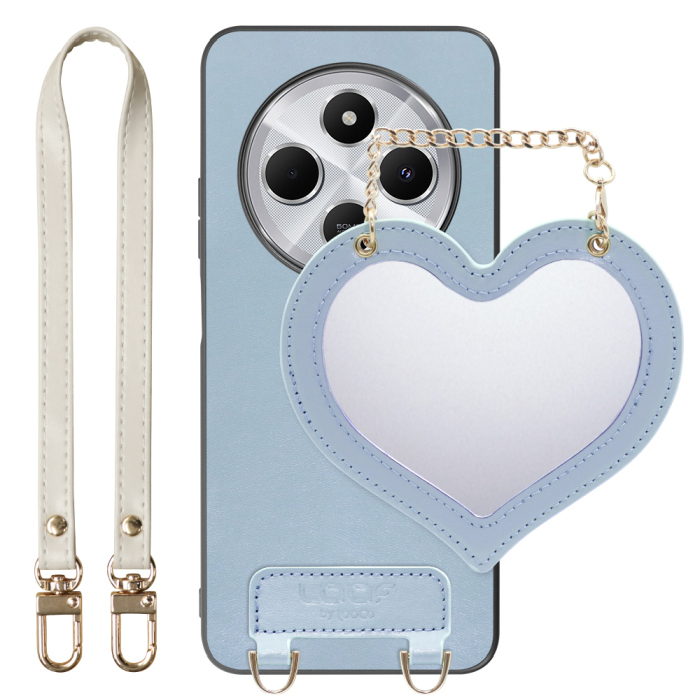 [ LOOF CHARM-SHELL Series ] Xiaomi Redmi 14C 14C Redmi14C スマホケース  ハートのミラーチャーム付き シンプル 背面カバー スマホケース ストラップ付 本革 [ Xiaomi Redmi 14C ]