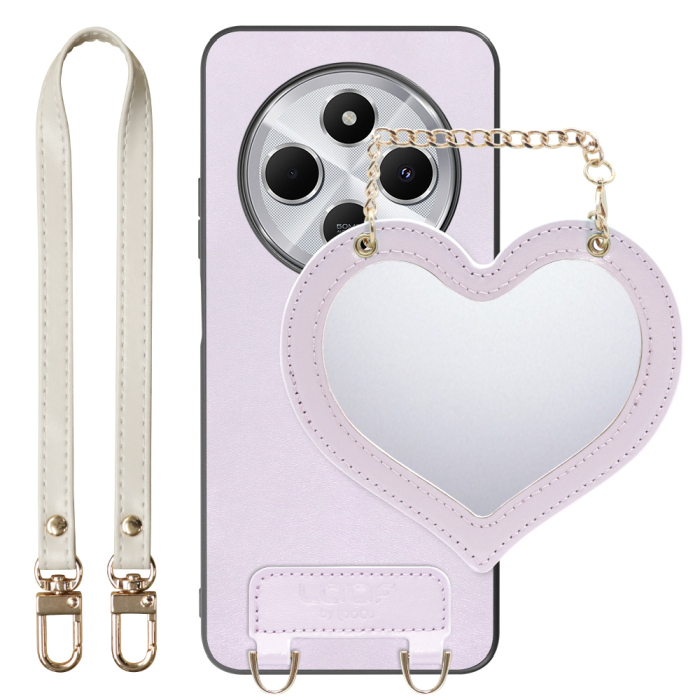 [ LOOF CHARM-SHELL Series ] Xiaomi Redmi 14C 14C Redmi14C スマホケース  ハートのミラーチャーム付き シンプル 背面カバー スマホケース ストラップ付 本革 [ Xiaomi Redmi 14C ]