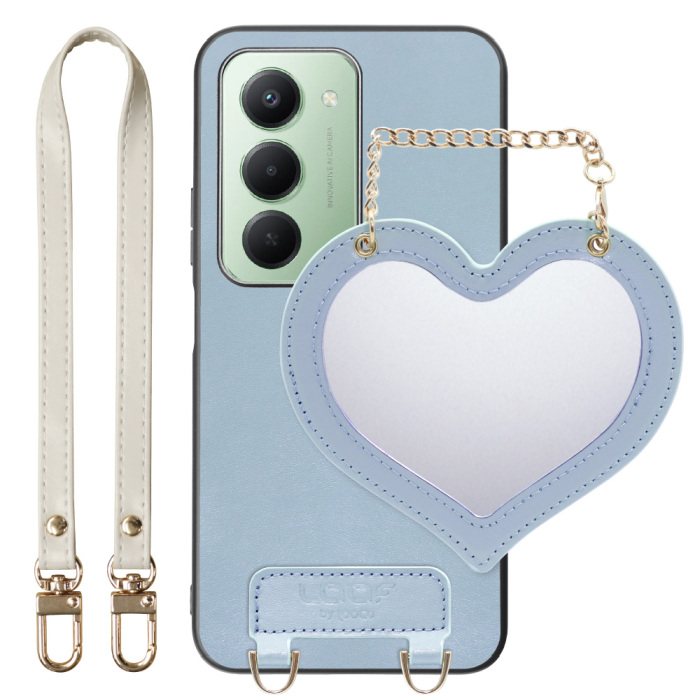 [ LOOF CHARM-SHELL Series ] Xiaomi REDMI 15 5G  スマホケース  ハートのミラーチャーム付き シンプル 背面カバー スマホケース ストラップ付 本革 [ Xiaomi REDMI 15 5G ]