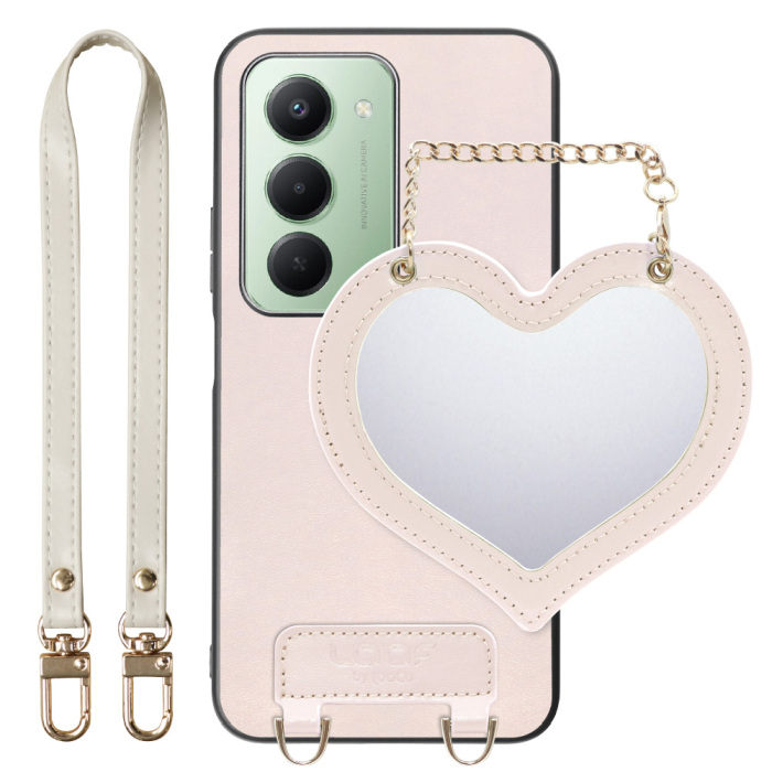 [ LOOF CHARM-SHELL Series ] Xiaomi REDMI 15 5G  スマホケース  ハートのミラーチャーム付き シンプル 背面カバー スマホケース ストラップ付 本革 [ Xiaomi REDMI 15 5G ]