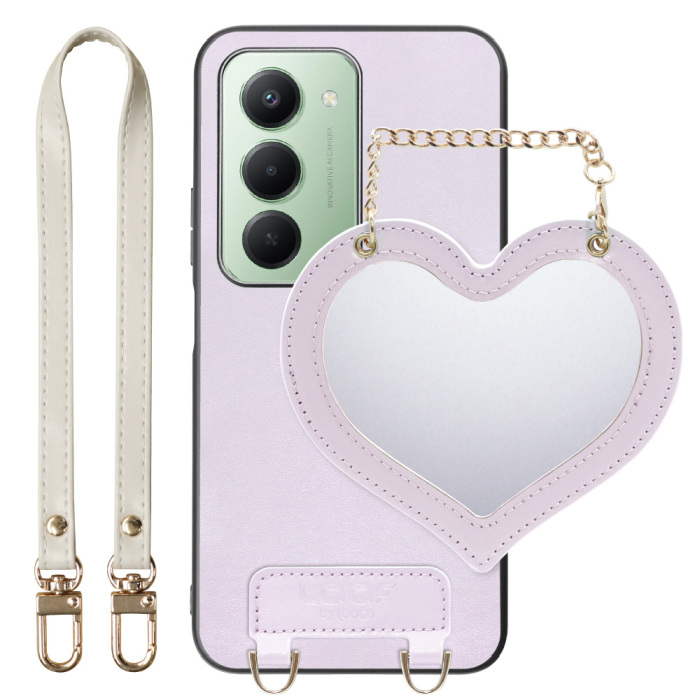 [ LOOF CHARM-SHELL Series ] Xiaomi REDMI 15 5G  スマホケース  ハートのミラーチャーム付き シンプル 背面カバー スマホケース ストラップ付 本革 [ Xiaomi REDMI 15 5G ]