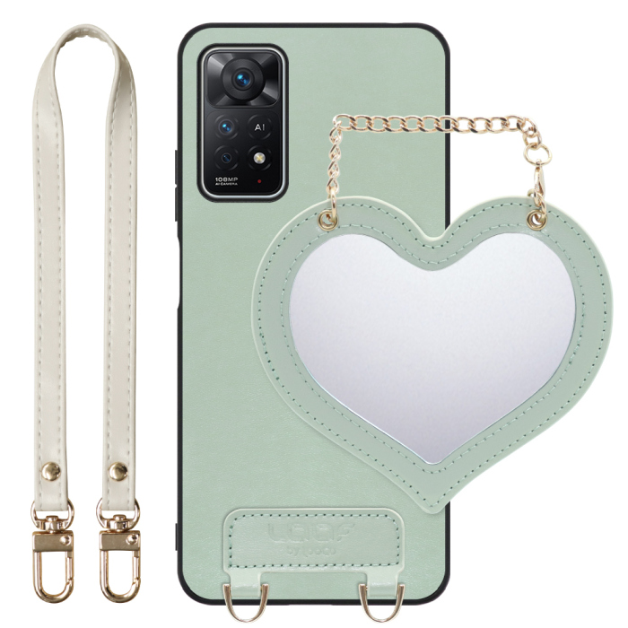 [ LOOF CHARM-SHELL Series ] Xiaomi Redmi Note 11 Pro 5G redminote11pro5g note11pro 11pro スマホケース  ハートのミラーチャーム付き シンプル 背面カバー スマホケース ストラップ付 本革 [ Redmi Note 11 Pro 5G ]