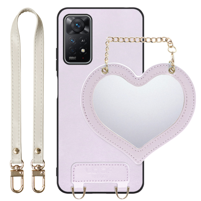[ LOOF CHARM-SHELL Series ] Xiaomi Redmi Note 11 Pro 5G redminote11pro5g note11pro 11pro スマホケース  ハートのミラーチャーム付き シンプル 背面カバー スマホケース ストラップ付 本革 [ Redmi Note 11 Pro 5G ]