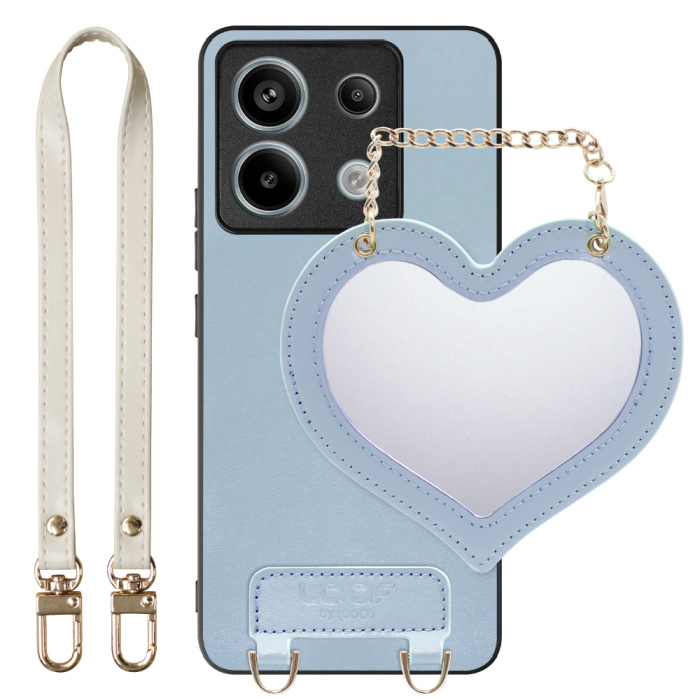[ LOOF CHARM-SHELL Series ] Redmi Note 13 Pro 5G  スマホケース  ハートのミラーチャーム付き シンプル 背面カバー スマホケース ストラップ付 本革 [ Redmi Note 13 Pro 5G ]