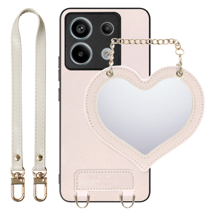 [ LOOF CHARM-SHELL Series ] Redmi Note 13 Pro 5G  スマホケース  ハートのミラーチャーム付き シンプル 背面カバー スマホケース ストラップ付 本革 [ Redmi Note 13 Pro 5G ]
