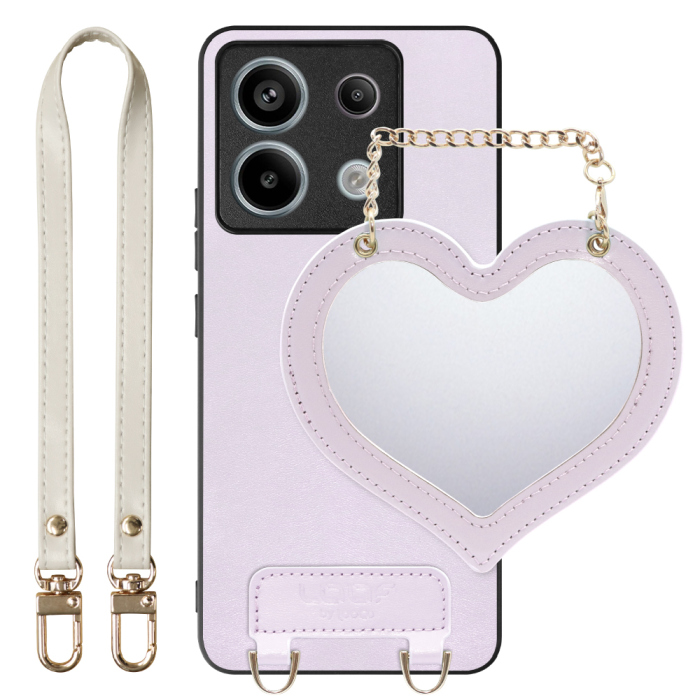 [ LOOF CHARM-SHELL Series ] Redmi Note 13 Pro 5G  スマホケース  ハートのミラーチャーム付き シンプル 背面カバー スマホケース ストラップ付 本革 [ Redmi Note 13 Pro 5G ]