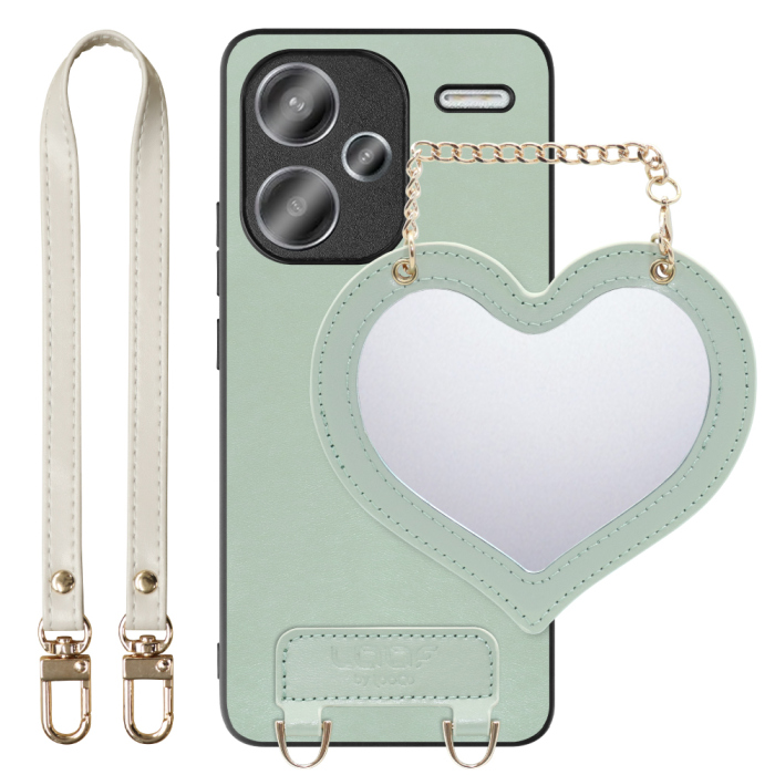[ LOOF CHARM-SHELL Series ] Xiaomi Redmi Note 13 Pro+ 5G  スマホケース  ハートのミラーチャーム付き シンプル 背面カバー スマホケース ストラップ付 本革 [ Redmi Note 13 Pro+ 5G ]