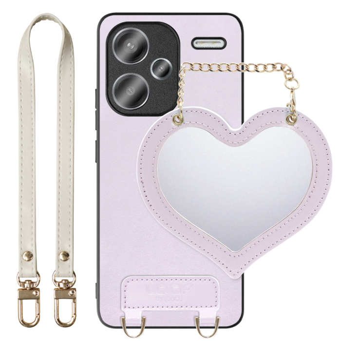[ LOOF CHARM-SHELL Series ] Xiaomi Redmi Note 13 Pro+ 5G  スマホケース  ハートのミラーチャーム付き シンプル 背面カバー スマホケース ストラップ付 本革 [ Redmi Note 13 Pro+ 5G ]