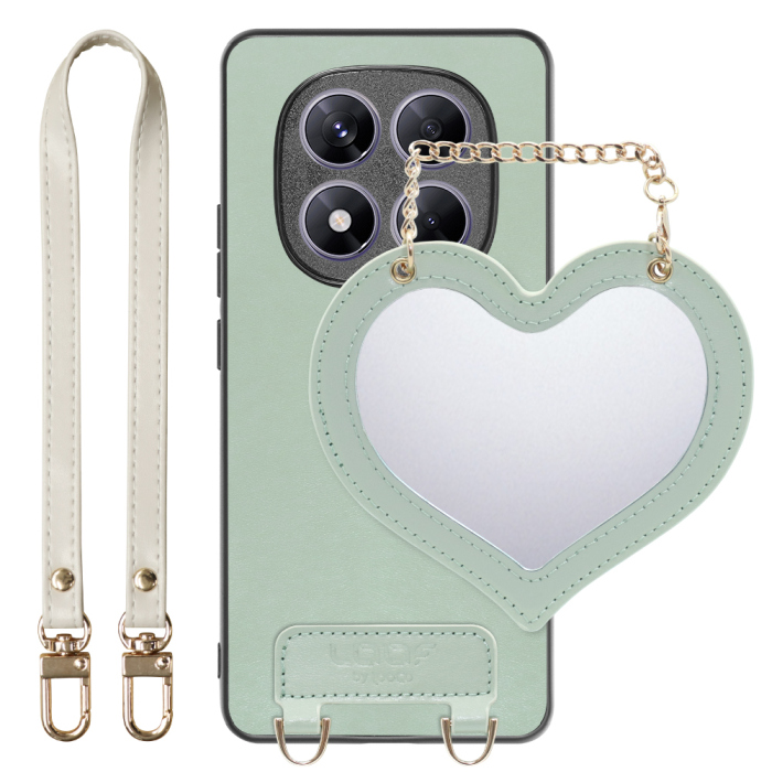 [ LOOF CHARM-SHELL Series ] Redmi Note 14 Pro 5G Xiaomi シャオミ スマホケース  ハートのミラーチャーム付き シンプル 背面カバー スマホケース ストラップ付 本革 [ Redmi Note 14 Pro 5G ]