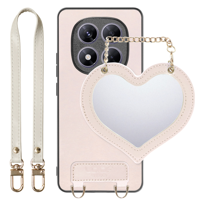 [ LOOF CHARM-SHELL Series ] Redmi Note 14 Pro 5G Xiaomi シャオミ スマホケース  ハートのミラーチャーム付き シンプル 背面カバー スマホケース ストラップ付 本革 [ Redmi Note 14 Pro 5G ]