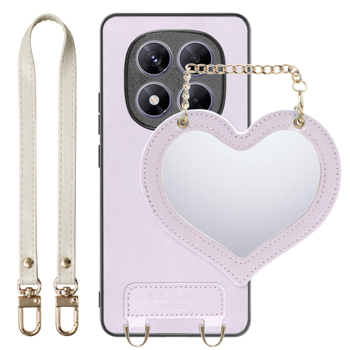 [ LOOF CHARM-SHELL Series ] Redmi Note 14 Pro 5G Xiaomi シャオミ スマホケース  ハートのミラーチャーム付き シンプル 背面カバー スマホケース ストラップ付 本革 [ Redmi Note 14 Pro 5G ]