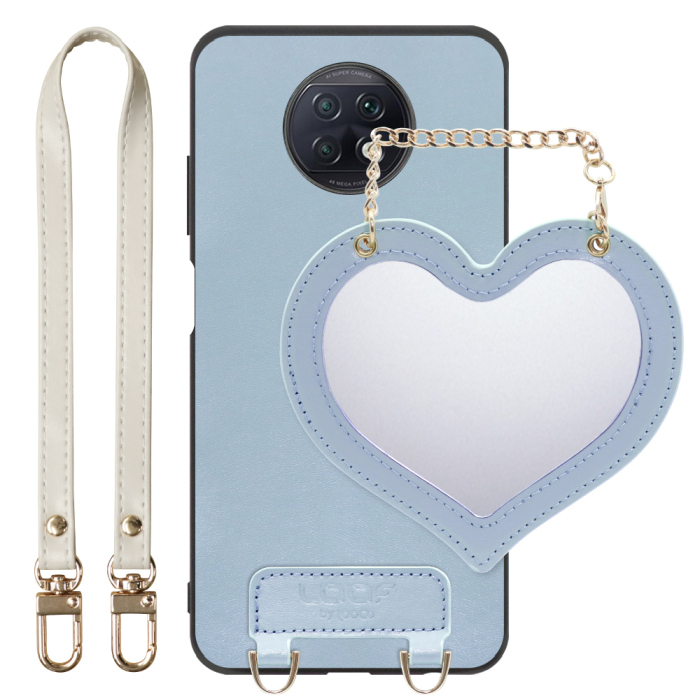 [ LOOF CHARM-SHELL Series ] Xiaomi Redmi Note 9T redminote9t redminote note9t スマホケース  ハートのミラーチャーム付き シンプル 背面カバー スマホケース ストラップ付 本革 [ Redmi Note 9T ]