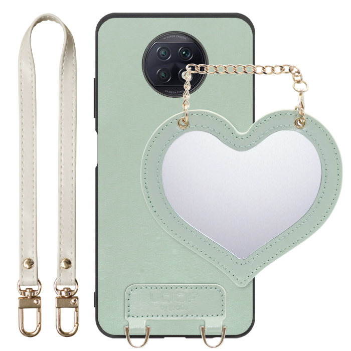 [ LOOF CHARM-SHELL Series ] Xiaomi Redmi Note 9T redminote9t redminote note9t スマホケース  ハートのミラーチャーム付き シンプル 背面カバー スマホケース ストラップ付 本革 [ Redmi Note 9T ]
