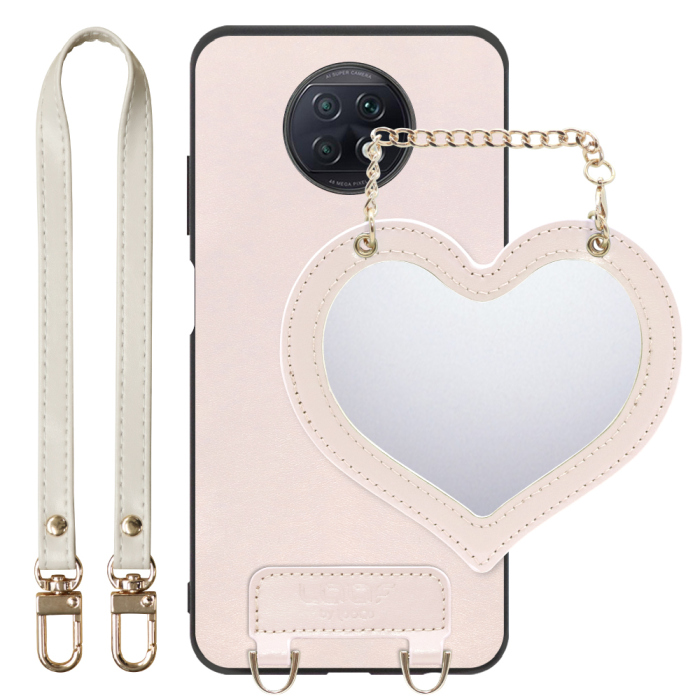[ LOOF CHARM-SHELL Series ] Xiaomi Redmi Note 9T redminote9t redminote note9t スマホケース  ハートのミラーチャーム付き シンプル 背面カバー スマホケース ストラップ付 本革 [ Redmi Note 9T ]