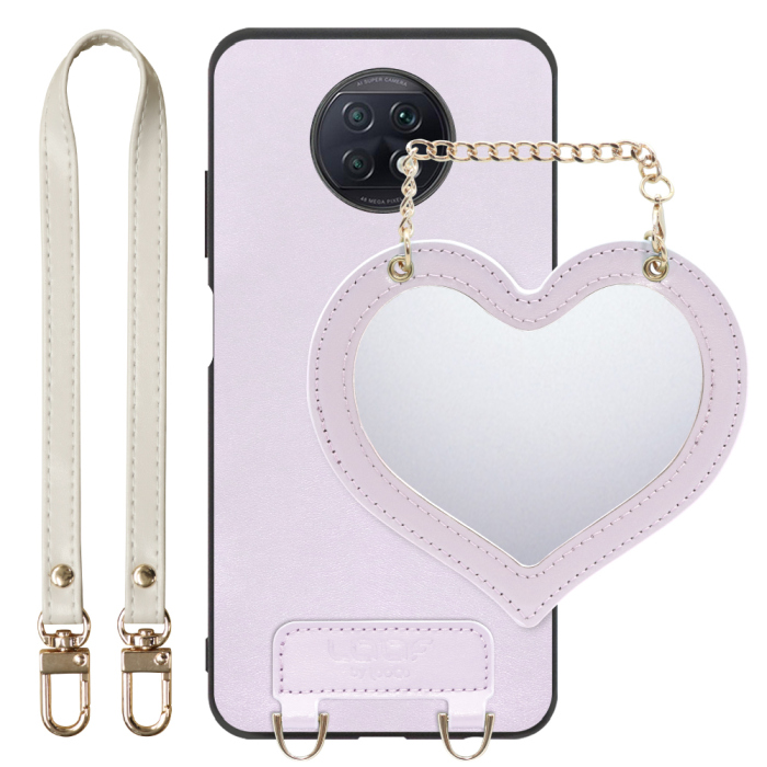 [ LOOF CHARM-SHELL Series ] Xiaomi Redmi Note 9T redminote9t redminote note9t スマホケース  ハートのミラーチャーム付き シンプル 背面カバー スマホケース ストラップ付 本革 [ Redmi Note 9T ]