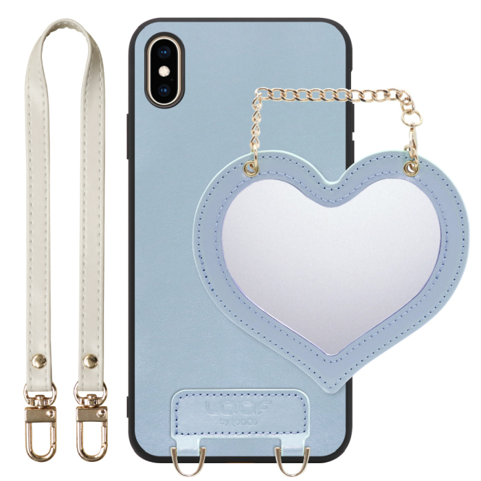 [ LOOF CHARM-SHELL Series ] iPhone XS Max iPhonexsmax xsmax スマホケース  ハートのミラーチャーム付き シンプル 背面カバー スマホケース ストラップ付 本革 [ iPhone XS Max ]