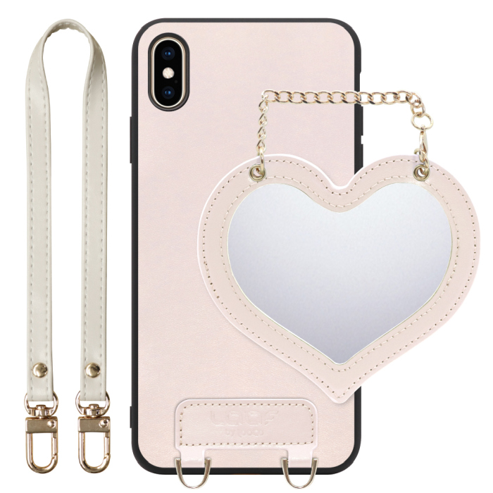 [ LOOF CHARM-SHELL Series ] iPhone XS Max iPhonexsmax xsmax スマホケース  ハートのミラーチャーム付き シンプル 背面カバー スマホケース ストラップ付 本革 [ iPhone XS Max ]