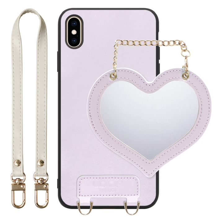 [ LOOF CHARM-SHELL Series ] iPhone XS Max iPhonexsmax xsmax スマホケース  ハートのミラーチャーム付き シンプル 背面カバー スマホケース ストラップ付 本革 [ iPhone XS Max ]