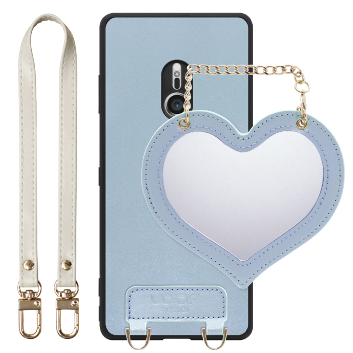 [ LOOF CHARM-SHELL Series ] Xperia XZ3 SO-01L / SOV39  スマホケース  ハートのミラーチャーム付き シンプル 背面カバー スマホケース ストラップ付 本革 [ Xperia XZ3 ]